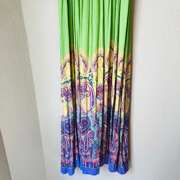 Vintage Bila Lime Green Purple Paisley Tropical Print Maxi Dress Size Large - Picture 6 of 10